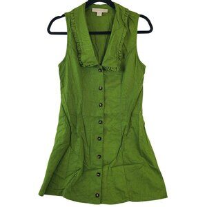 NEW Monteau Los Angelas Green Button-Front Sleeveless Top Ruffled Collar Sz S